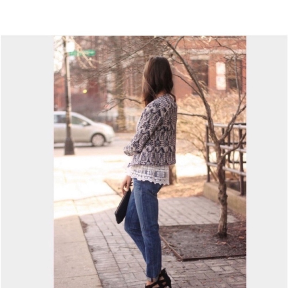 Patterned Bomber Jacket With White Pants - Navy &… - image 4